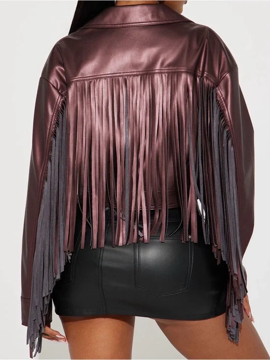 Fashion Nova Fringe Faux Leather Moto Jacket - Deep Burgundy - Picture 3 of 3